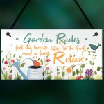 Handmade Hanging Wall Plaque Garden Rules Sign For Gardeners