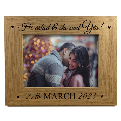 Personalised He Asked She Said Yes Engagement Gift Photo Frame