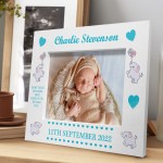 Personalised Baby Boy Photo Frame With Birth Details Elephant