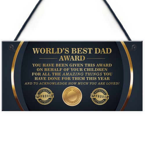 BEST DAD AWARD Dad Sign Fathers Day Gift From Daughter Son