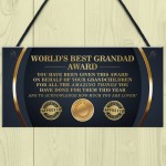 BEST GRANDAD AWARD Grandad Sign Fathers Day Gift From Grandchild