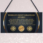 BEST GRANDAD AWARD Grandad Sign Fathers Day Gift From Grandchild