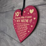 Reasons Why I LOVE My Mum Wood Heart Mum Christmas Birthday Gift