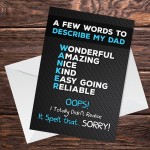 Words To Describe My Dad Funny Fathers Day Birthday Card