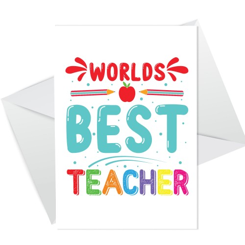 Worlds Best Teacher Card Thank You Card For Teacher Leaving