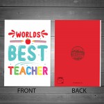 Worlds Best Teacher Card Thank You Card For Teacher Leaving