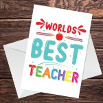 Worlds Best Teacher Card Thank You Card For Teacher Leaving