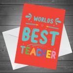 Thank You Card For Teacher Worlds Best Teacher Card Leaving Card