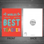 Thank You Card For Teacher Worlds Best Teacher Card Leaving Card