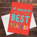 Thank You Card For Teacher Worlds Best Teacher Card Leaving Card