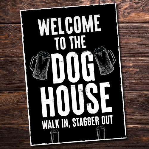 Welcome To The DOG HOUSE Funny Bar Sign Hanging Wall Bar Pub