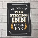 Welcome Bar Sign Shabby Chic Bar Wall Art STAYING INN Bar Sign