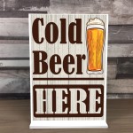 COLD BEER HERE Standing Plaque Home Bar Sign Beer Alcohol Gift