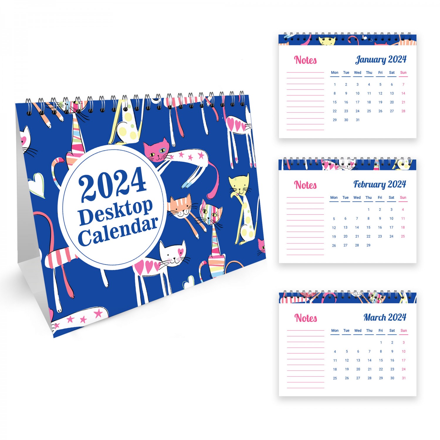 2024 Calendar Cat Desk Calendar 2024 Monthly Desktop Calendar