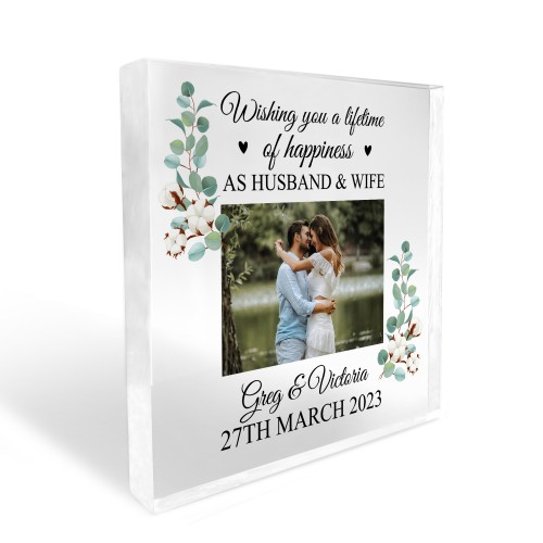 Personalised Mr And Mrs Photo Block Wedding Gifts For Couple