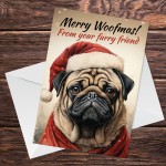 Pug Christmas Card Funny Dog Greetings Card Mum Christmas Card