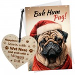 Christmas Card And Wooden Heart From The Dog Pug Gifts