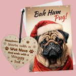 Christmas Card And Wooden Heart From The Dog Pug Gifts