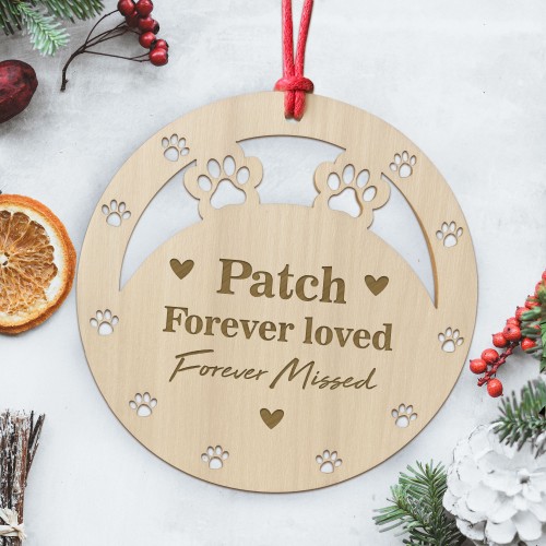 Pet Memorial Christmas Decoration Wood Engraved Bauble 