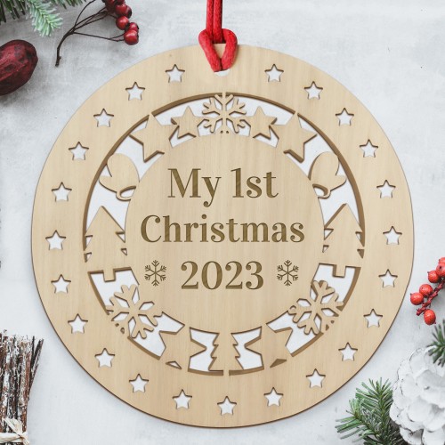 Personalised My 1st Christmas Hanging Wooden Bauble Decoration