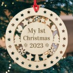 Personalised My 1st Christmas Hanging Wooden Bauble Decoration