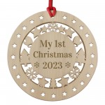 Personalised My 1st Christmas Hanging Wooden Bauble Decoration