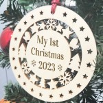 Personalised My 1st Christmas Hanging Wooden Bauble Decoration