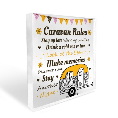 Caravan Rules Plaque Acrylic Freestanding Block Caravan Gift