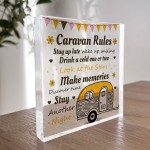 Caravan Rules Plaque Acrylic Freestanding Block Caravan Gift