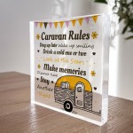 Caravan Rules Plaque Acrylic Freestanding Block Caravan Gift