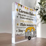 Caravan Rules Plaque Acrylic Freestanding Block Caravan Gift