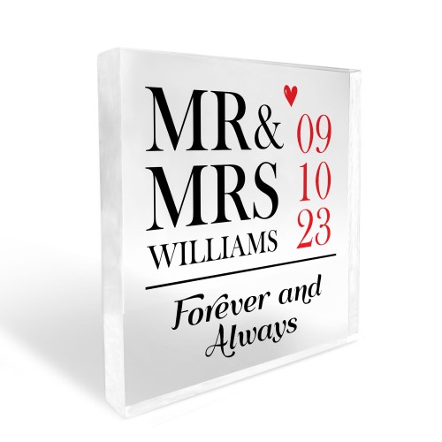 Wedding Day Gifts Personalised Mr And Mrs Gift Acrylic Block