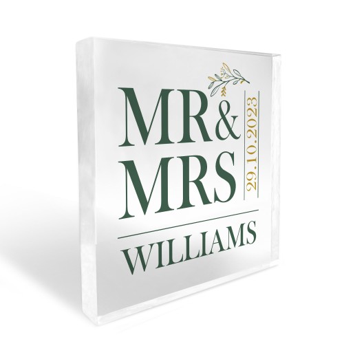 Wedding Gifts Personalised Mr And Mrs Gift Acrylic Block