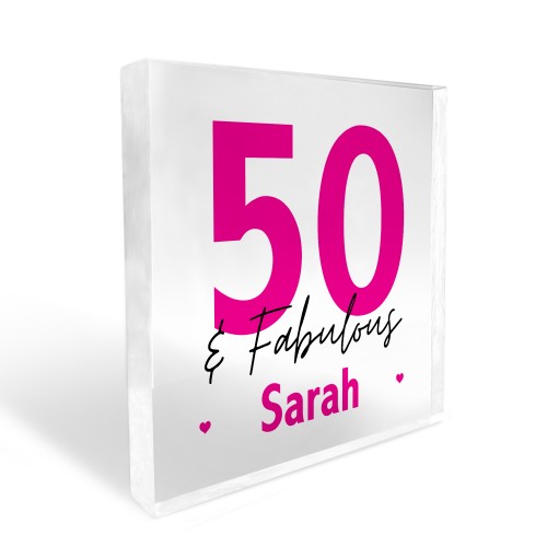 50th Birthday Gift Personalised Acrylic Block 50 And Fabulous