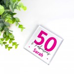 50th Birthday Gift Personalised Acrylic Block 50 And Fabulous