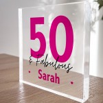 50th Birthday Gift Personalised Acrylic Block 50 And Fabulous