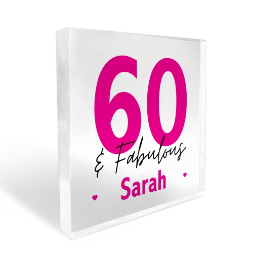 60th Birthday Gift Personalised Acrylic Block 60 And Fabulous