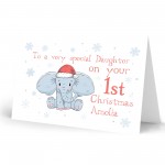 Personalised Elephant 1st Christmas Card For Daughter