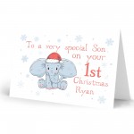 Personalised Elephant 1st Christmas Card For Son Grandson Godson