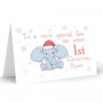 Personalised Elephant 1st Christmas Card For Son Grandson Godson