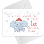 Personalised Elephant 1st Christmas Card For Son Grandson Godson