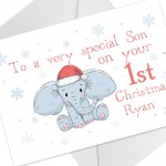 Personalised Elephant 1st Christmas Card For Son Grandson Godson