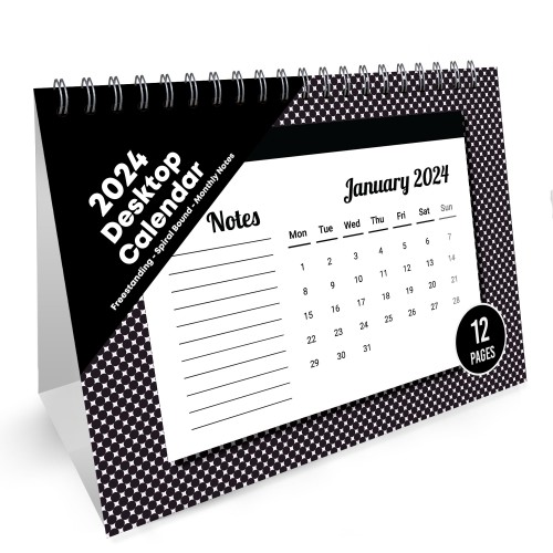 2024 Office Desk Calendar Spiral Bound Flipbook Table Top 