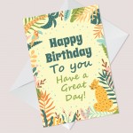 Happy Birthday Card Cute Animal Floral Print Birthday Wishes