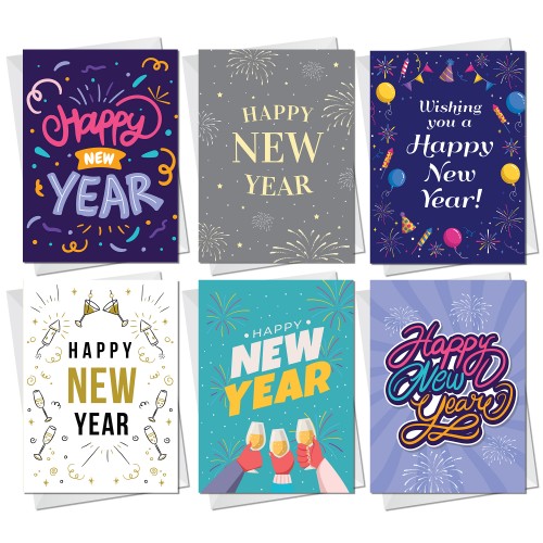 New Year Cards Multipack pack of 12 Happy New Year Cards