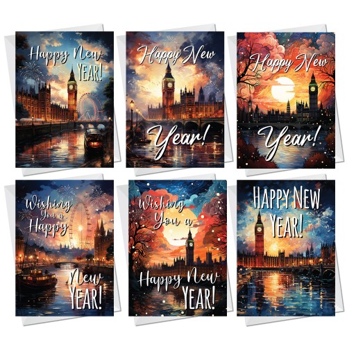 New Year Cards Multipack of 12 Happy New Year Friends Family