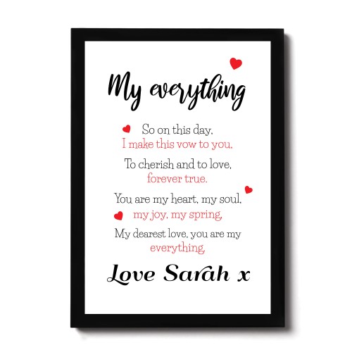 Personalised Valentines Anniversary Gift For Him Her Framed Poem