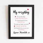 Personalised Valentines Anniversary Gift For Him Her Framed Poem