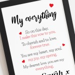 Personalised Valentines Anniversary Gift For Him Her Framed Poem