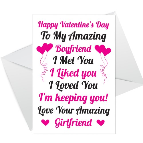 Boyfriend Valentines Day Card From Girlfriend Greetings Him Card